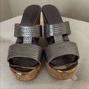 JIMMY CHOO Porter Metallic Wedge Sandal size 39